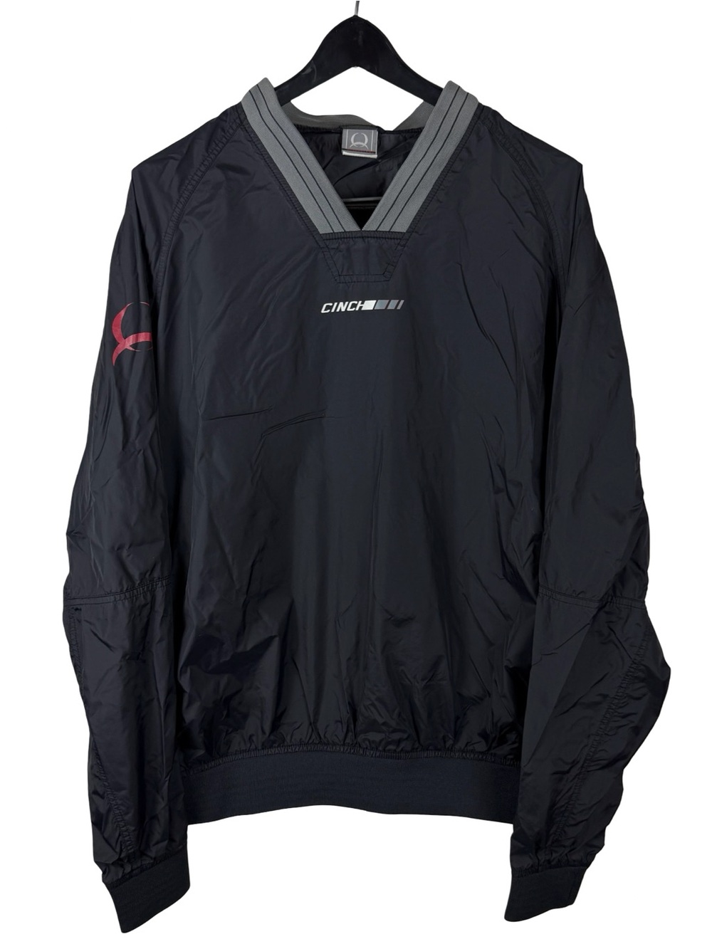 Vintage Cinch Workwear Logo Black Grey Windbreaker Pullover Jacket Size L